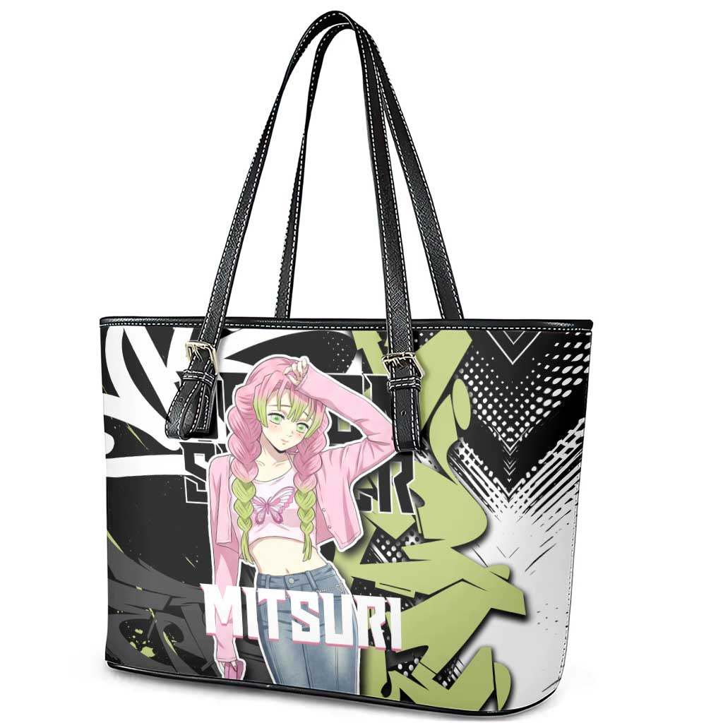 Mitsuri Kanroji Demon Slayer Leather Tote Bag Green & Black Graffiti Anime