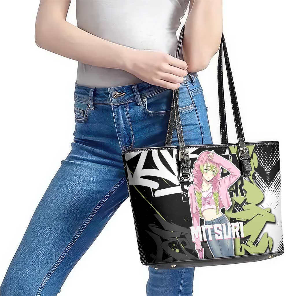 Mitsuri Kanroji Demon Slayer Leather Tote Bag Green & Black Graffiti Anime