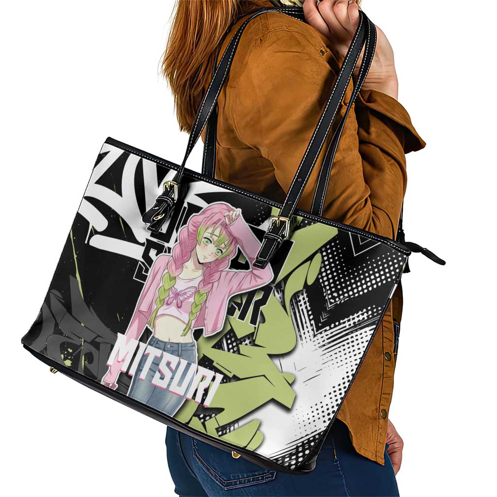 Mitsuri Kanroji Demon Slayer Leather Tote Bag Green & Black Graffiti Anime