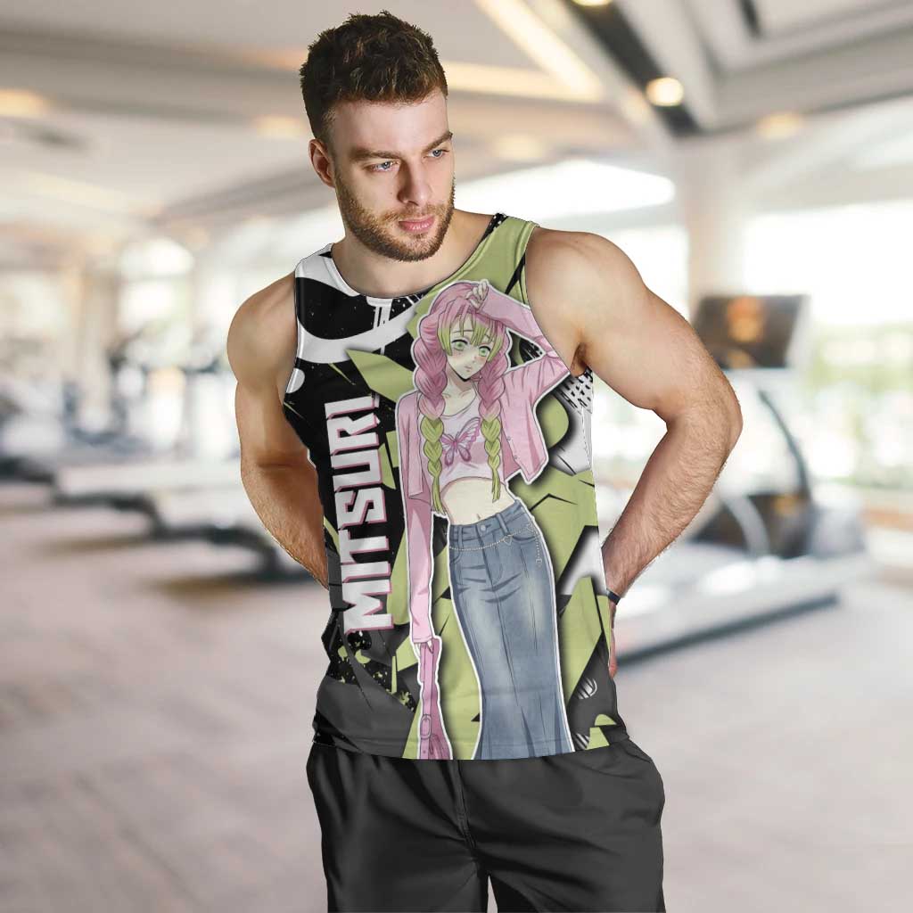 Mitsuri Kanroji Demon Slayer Men Tank Top Green & Black Graffiti Anime