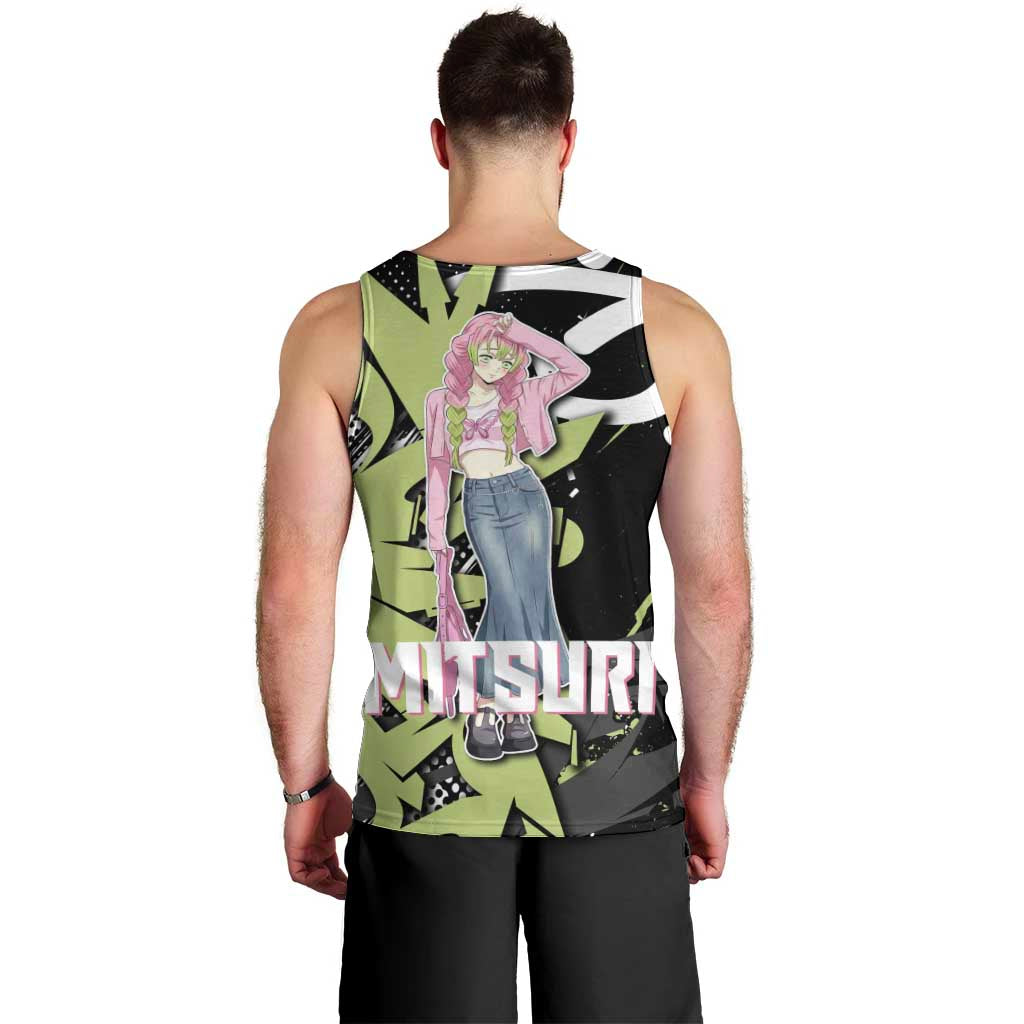 Mitsuri Kanroji Demon Slayer Men Tank Top Green & Black Graffiti Anime