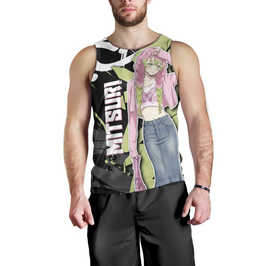 Mitsuri Kanroji Demon Slayer Men Tank Top Green & Black Graffiti Anime