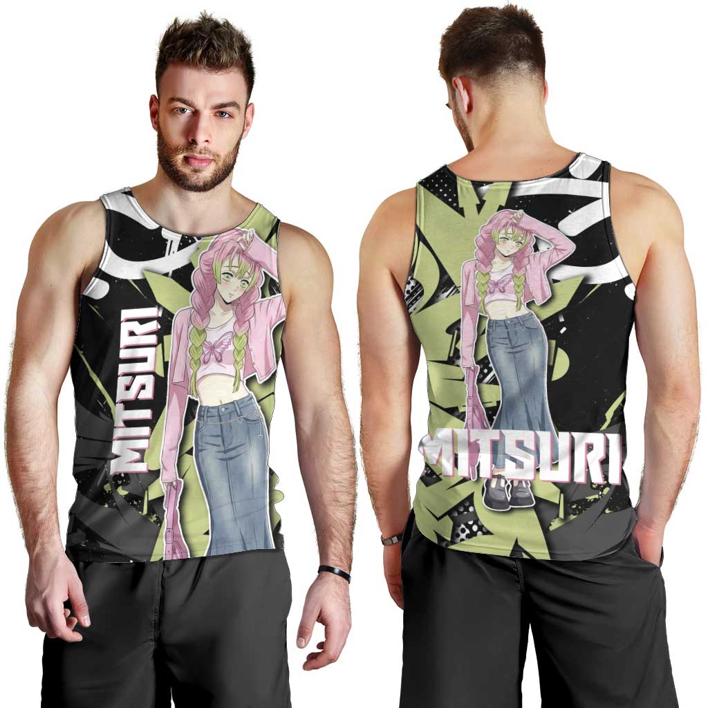 Mitsuri Kanroji Demon Slayer Men Tank Top Green & Black Graffiti Anime