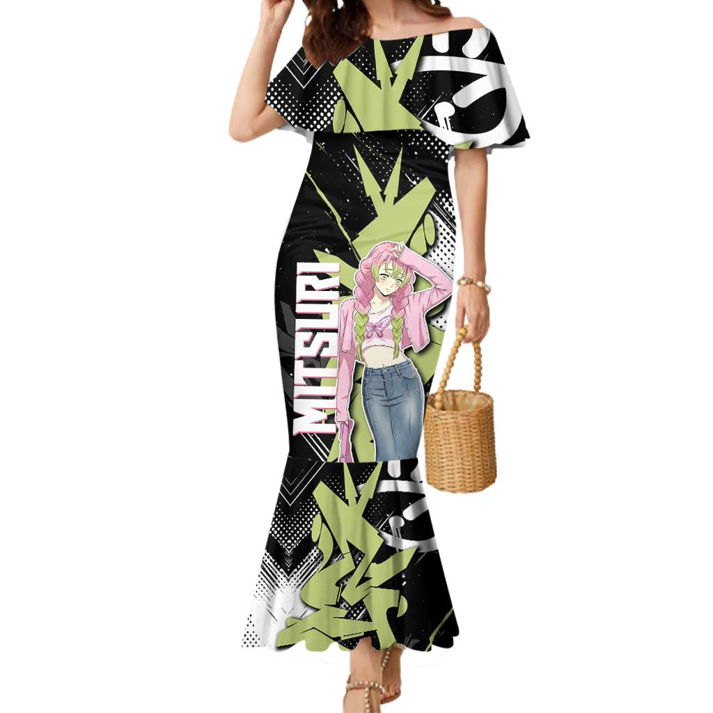 Mitsuri Kanroji Demon Slayer Mermaid Dress Green & Black Graffiti Anime