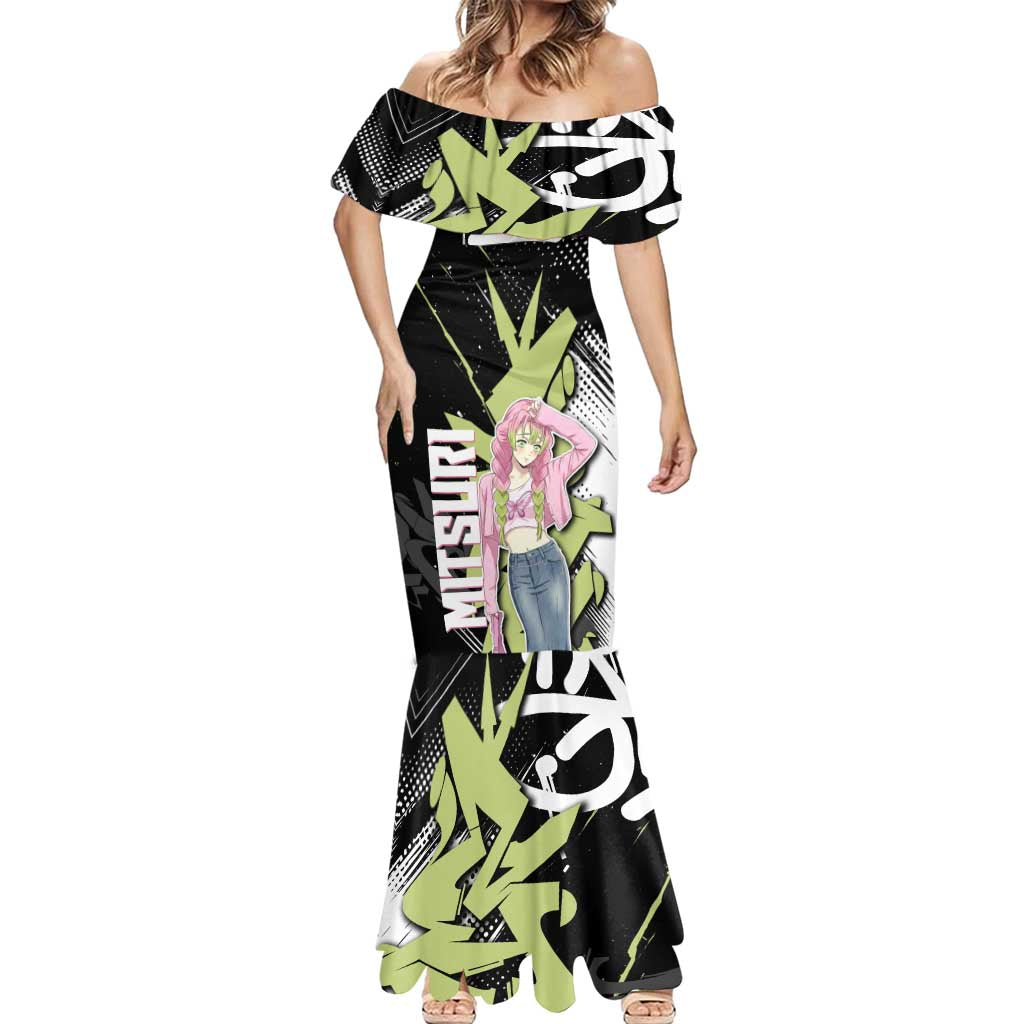 Mitsuri Kanroji Demon Slayer Mermaid Dress Green & Black Graffiti Anime