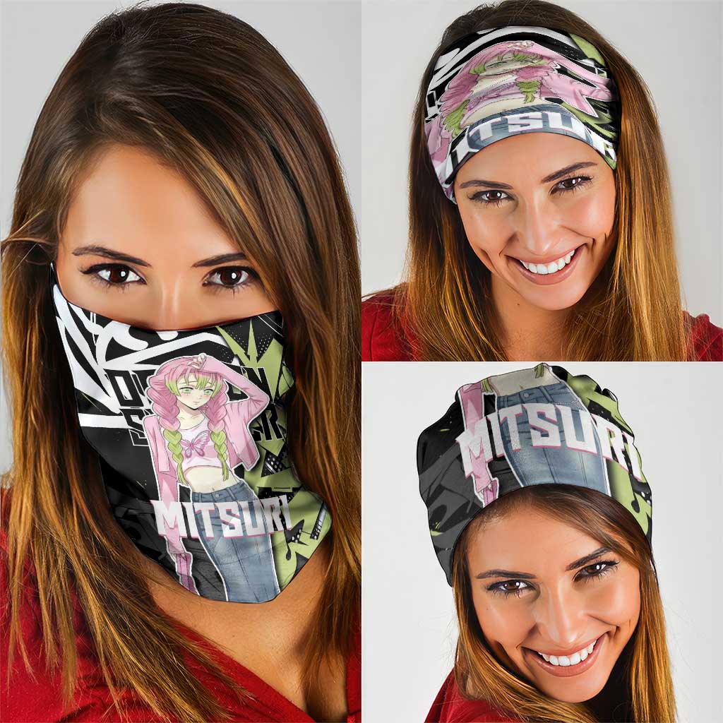 Mitsuri Kanroji Demon Slayer Neck Gaiter Green & Black Graffiti Anime