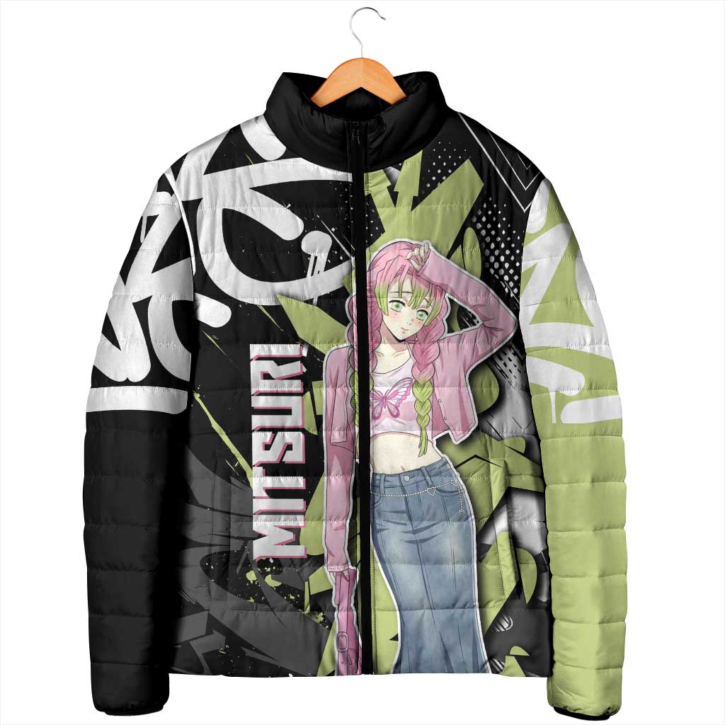 Mitsuri Kanroji Demon Slayer Padded Jacket Green & Black Graffiti Anime