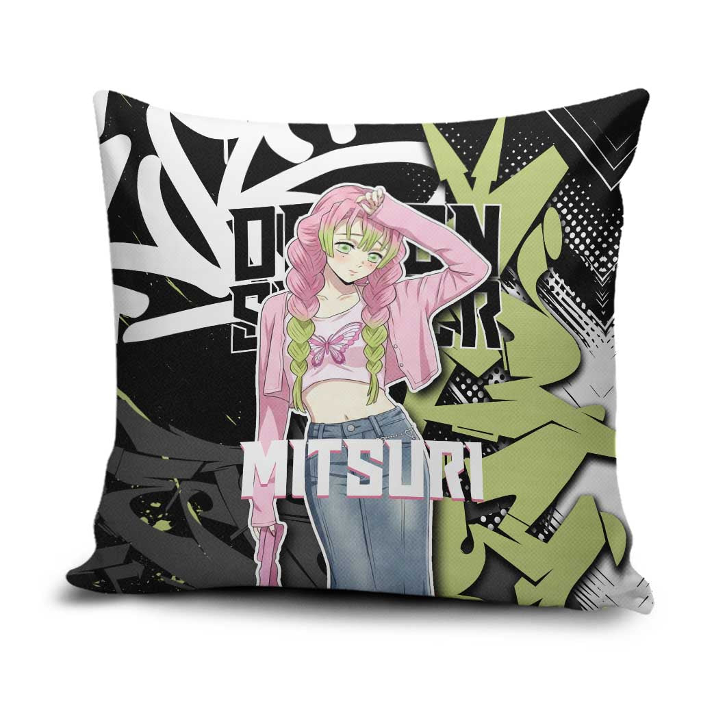 Mitsuri Kanroji Demon Slayer Pillow Cover Green & Black Graffiti Anime