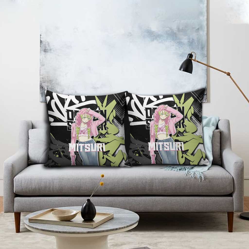 Mitsuri Kanroji Demon Slayer Pillow Cover Green & Black Graffiti Anime