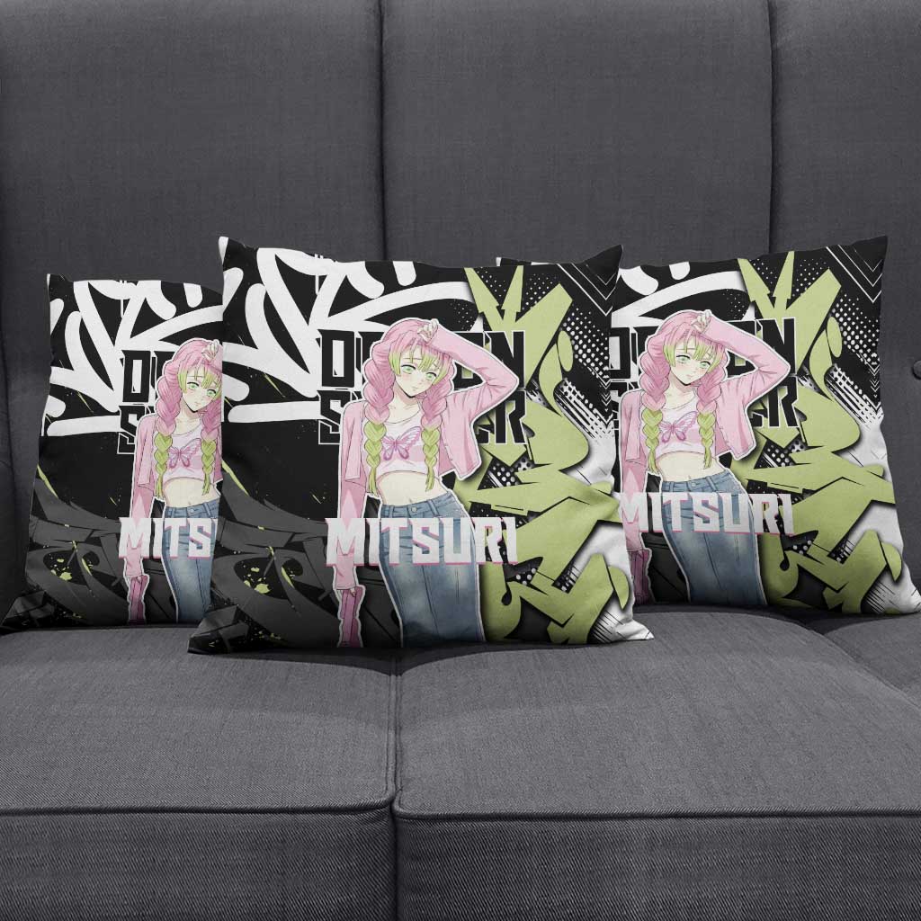 Mitsuri Kanroji Demon Slayer Pillow Cover Green & Black Graffiti Anime
