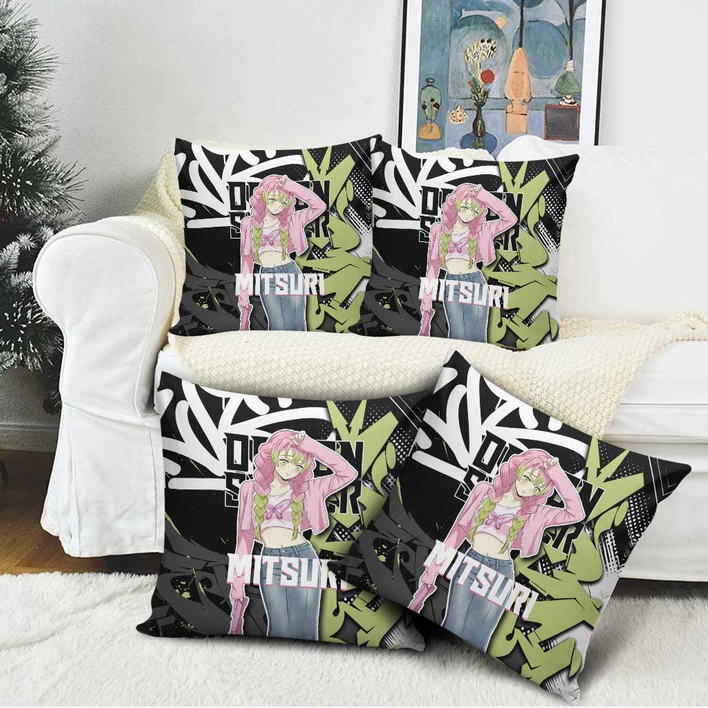 Mitsuri Kanroji Demon Slayer Pillow Cover Green & Black Graffiti Anime