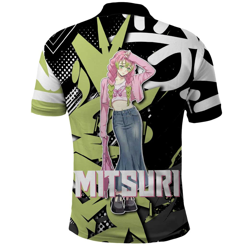 Mitsuri Kanroji Demon Slayer Polo Shirt Green & Black Graffiti Anime