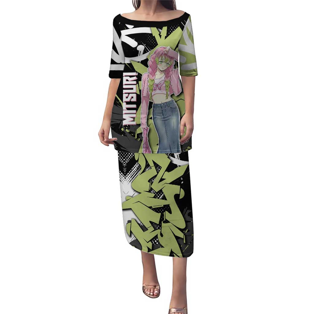 Mitsuri Kanroji Demon Slayer Puletasi Green & Black Graffiti Anime