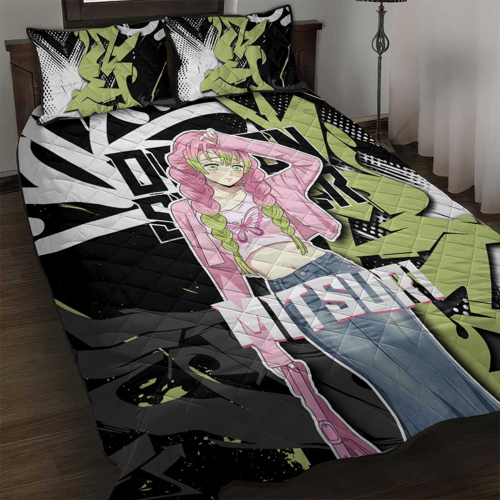 Mitsuri Kanroji Demon Slayer Quilt Bed Set Green & Black Graffiti Anime