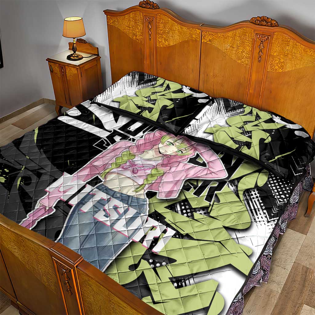 Mitsuri Kanroji Demon Slayer Quilt Bed Set Green & Black Graffiti Anime