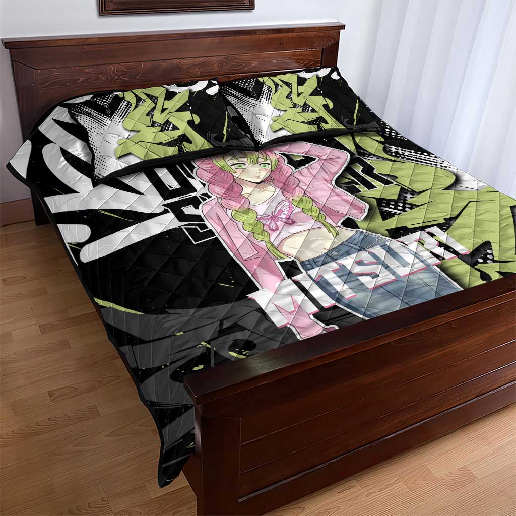 Mitsuri Kanroji Demon Slayer Quilt Bed Set Green & Black Graffiti Anime