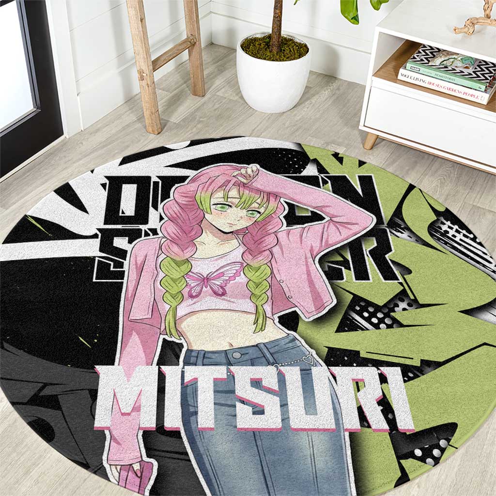 Mitsuri Kanroji Demon Slayer Round Carpet Green & Black Graffiti Anime