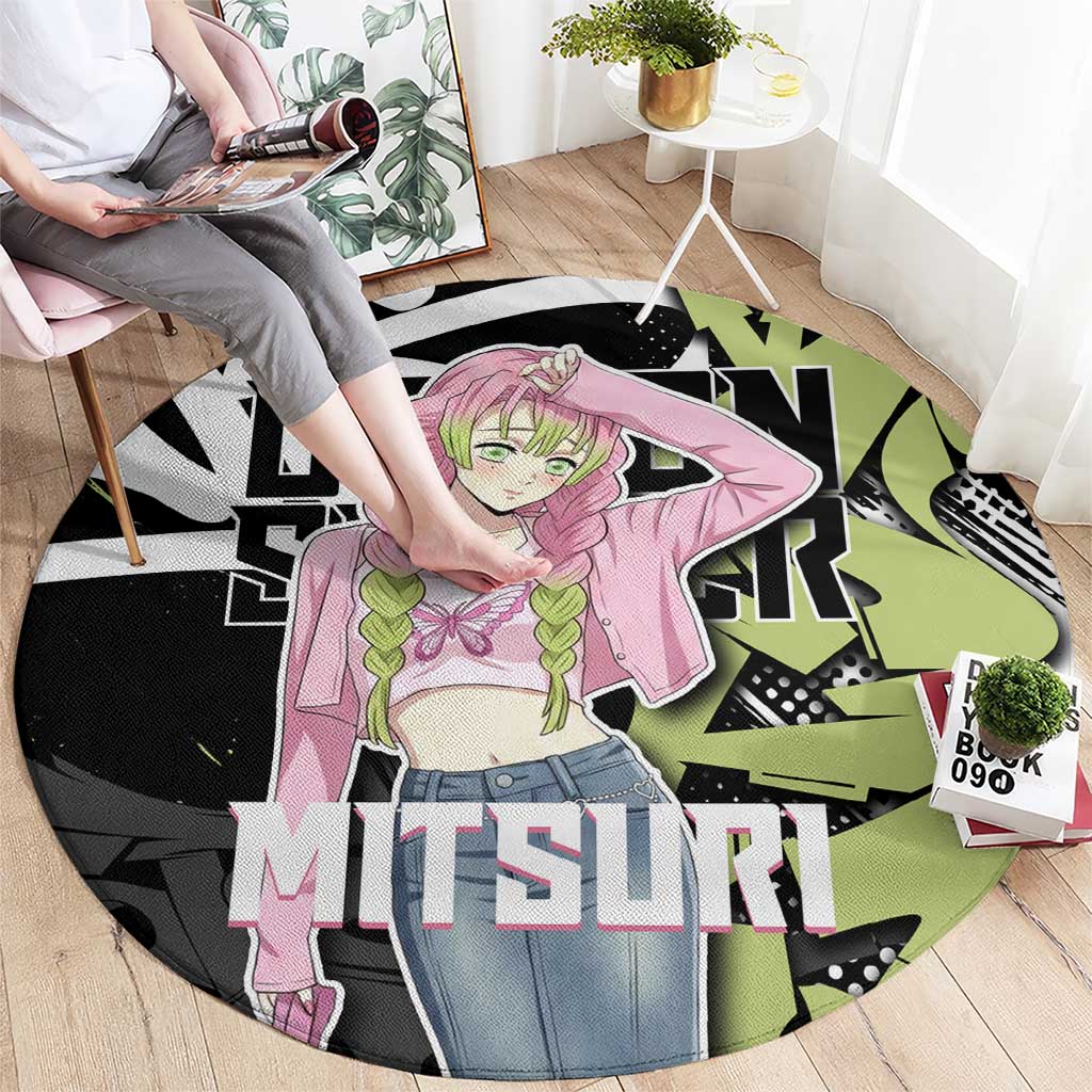 Mitsuri Kanroji Demon Slayer Round Carpet Green & Black Graffiti Anime