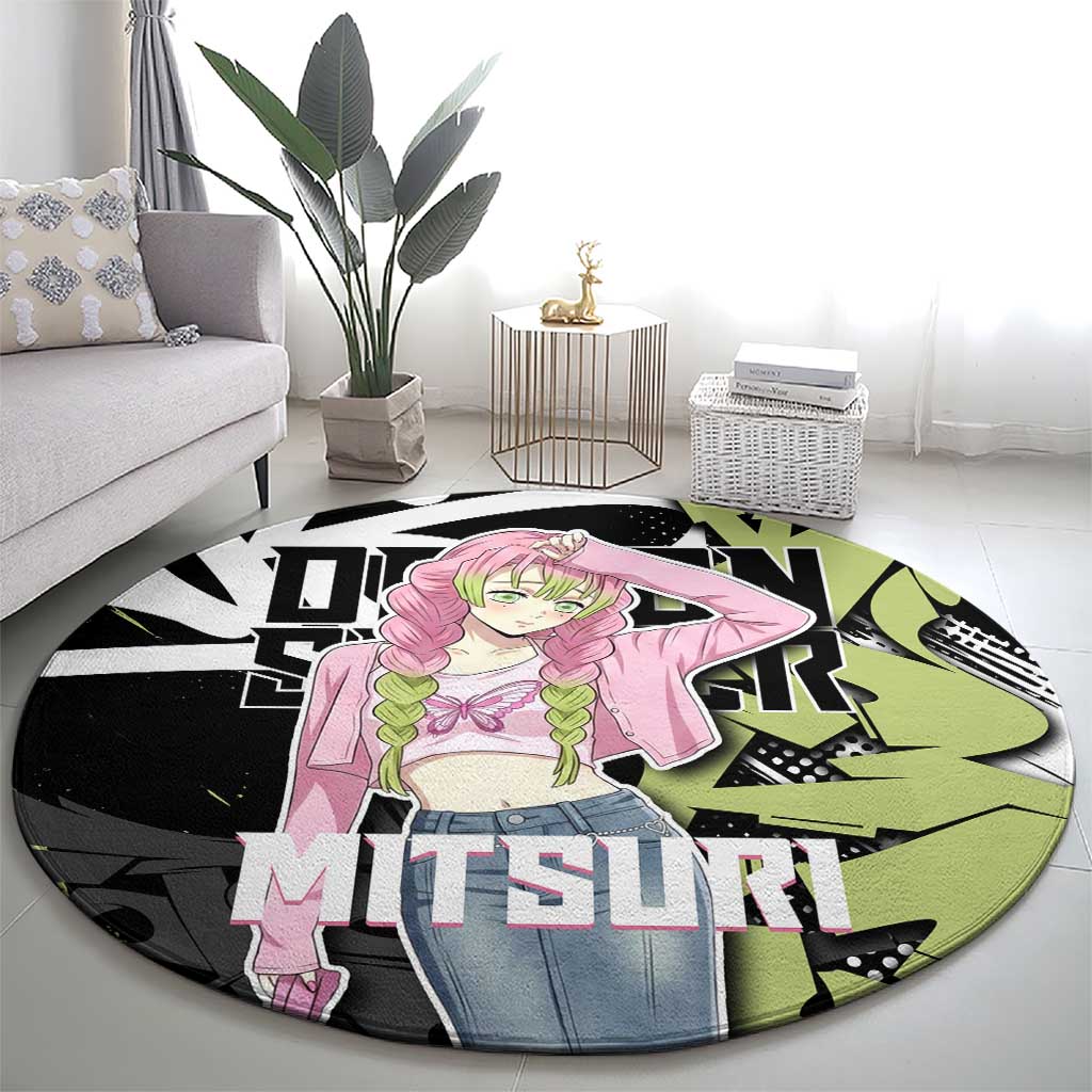 Mitsuri Kanroji Demon Slayer Round Carpet Green & Black Graffiti Anime