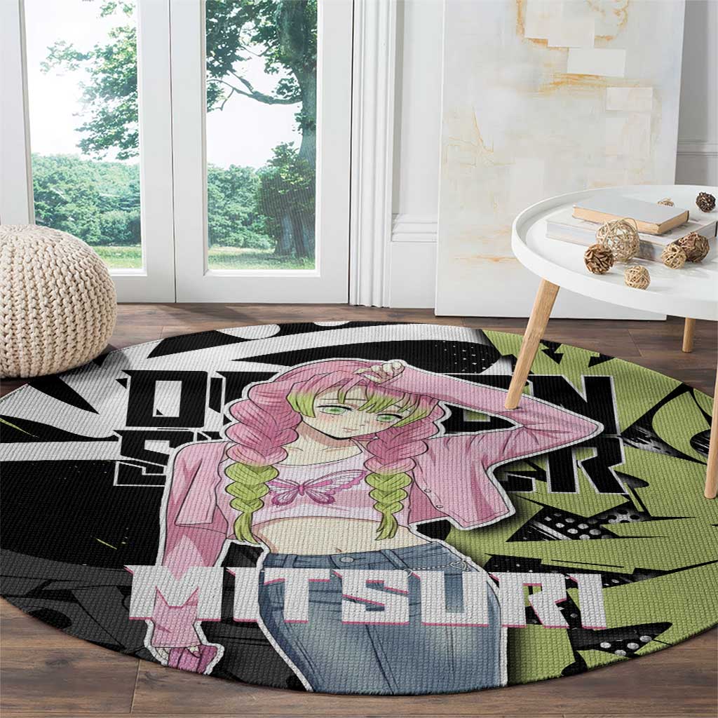 Mitsuri Kanroji Demon Slayer Round Carpet Green & Black Graffiti Anime