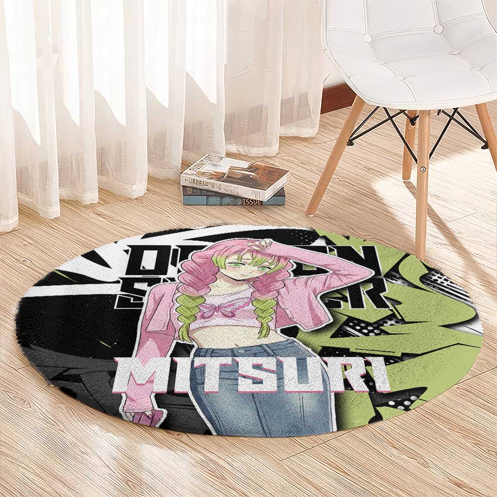 Mitsuri Kanroji Demon Slayer Round Carpet Green & Black Graffiti Anime