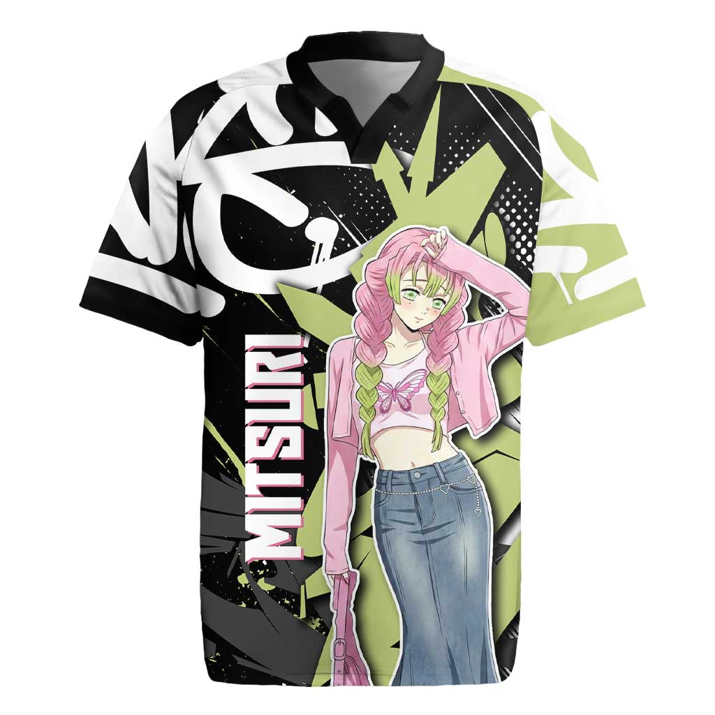 Mitsuri Kanroji Demon Slayer Rugby Jersey Green & Black Graffiti Anime