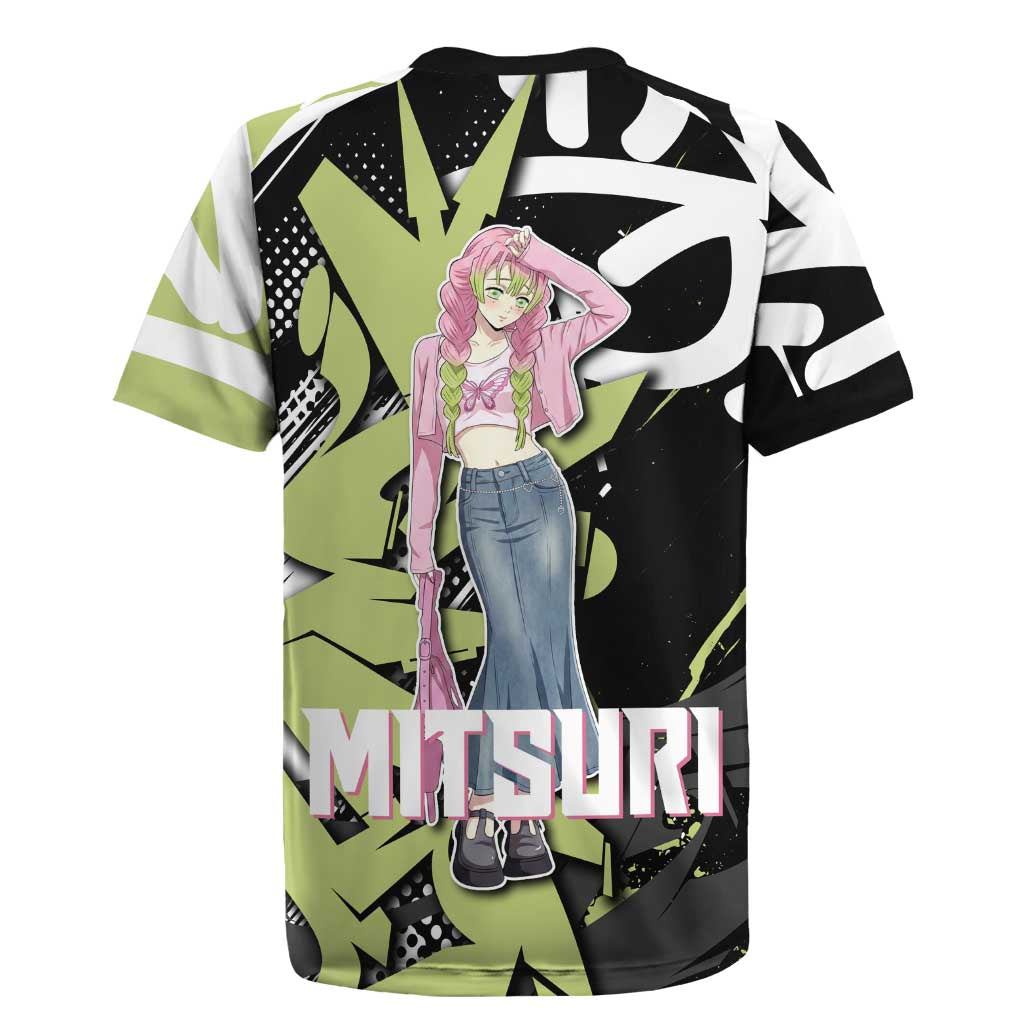 Mitsuri Kanroji Demon Slayer Rugby Jersey Green & Black Graffiti Anime