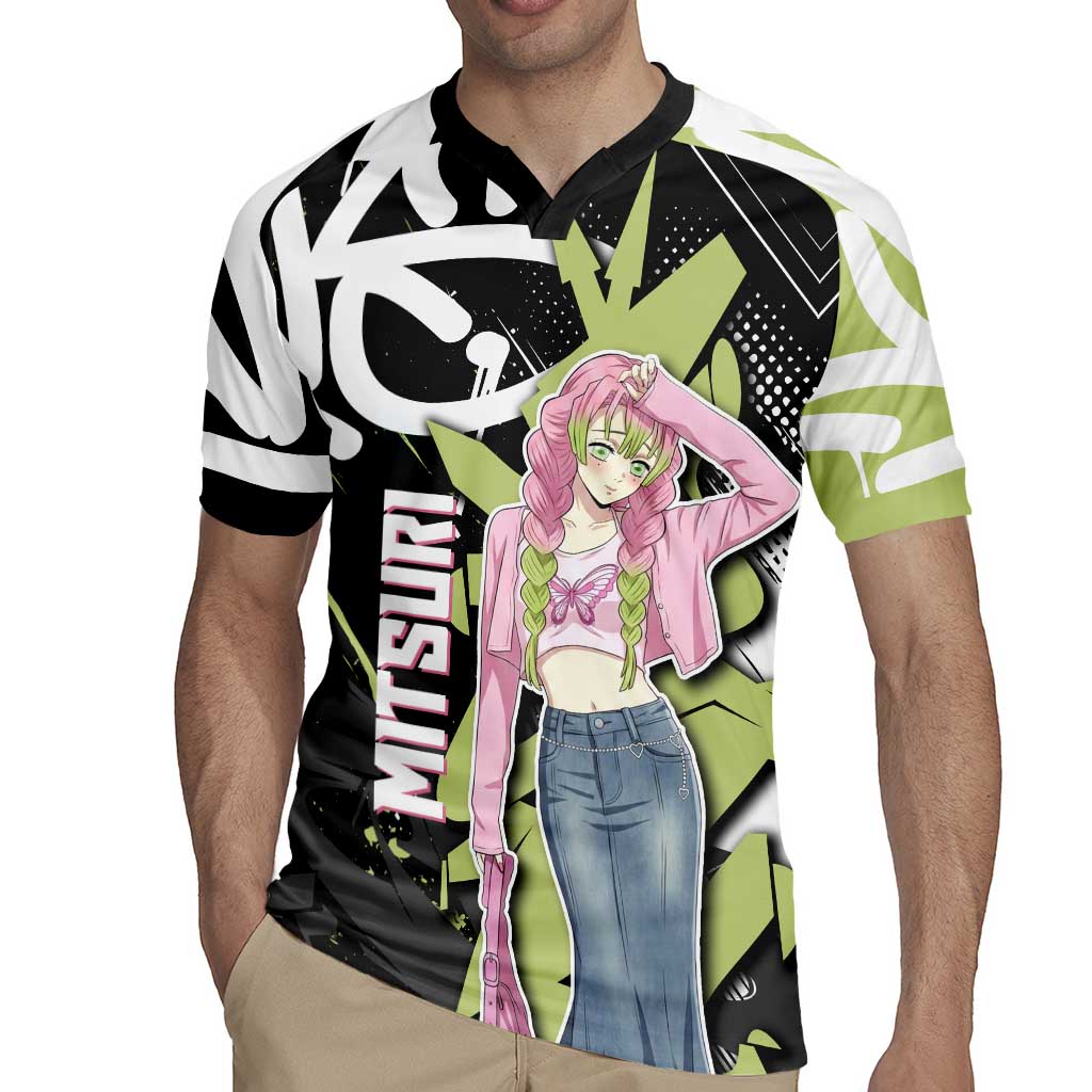 Mitsuri Kanroji Demon Slayer Rugby Jersey Green & Black Graffiti Anime