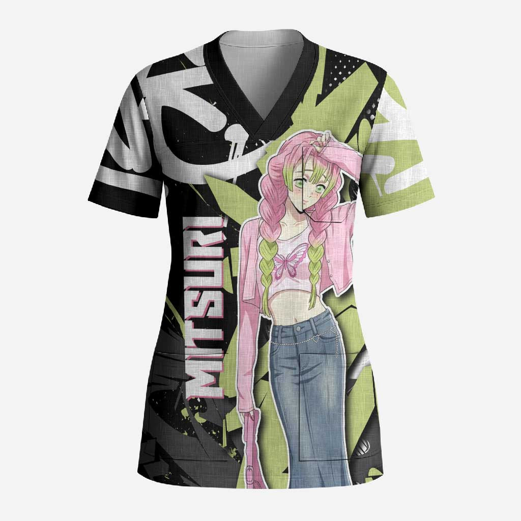 Mitsuri Kanroji Demon Slayer Scrub Top Green & Black Graffiti Anime
