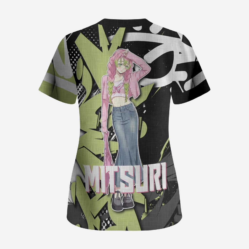 Mitsuri Kanroji Demon Slayer Scrub Top Green & Black Graffiti Anime