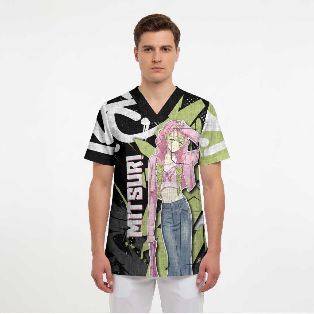 Mitsuri Kanroji Demon Slayer Scrub Top Green & Black Graffiti Anime