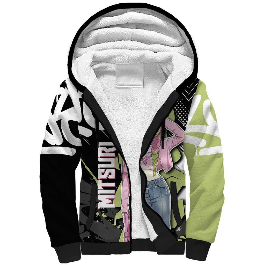Mitsuri Kanroji Demon Slayer Sherpa Hoodie Green & Black Graffiti Anime