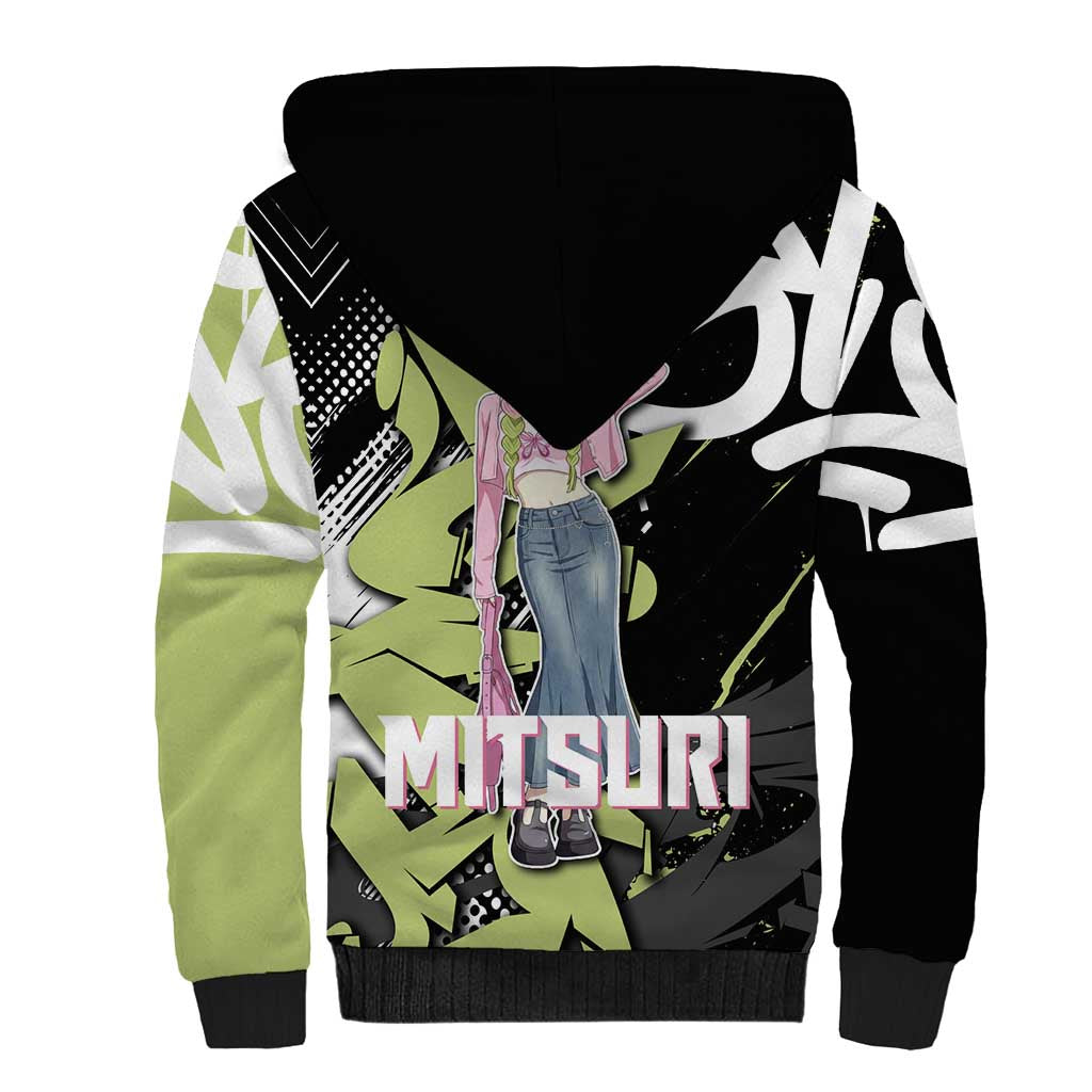 Mitsuri Kanroji Demon Slayer Sherpa Hoodie Green & Black Graffiti Anime