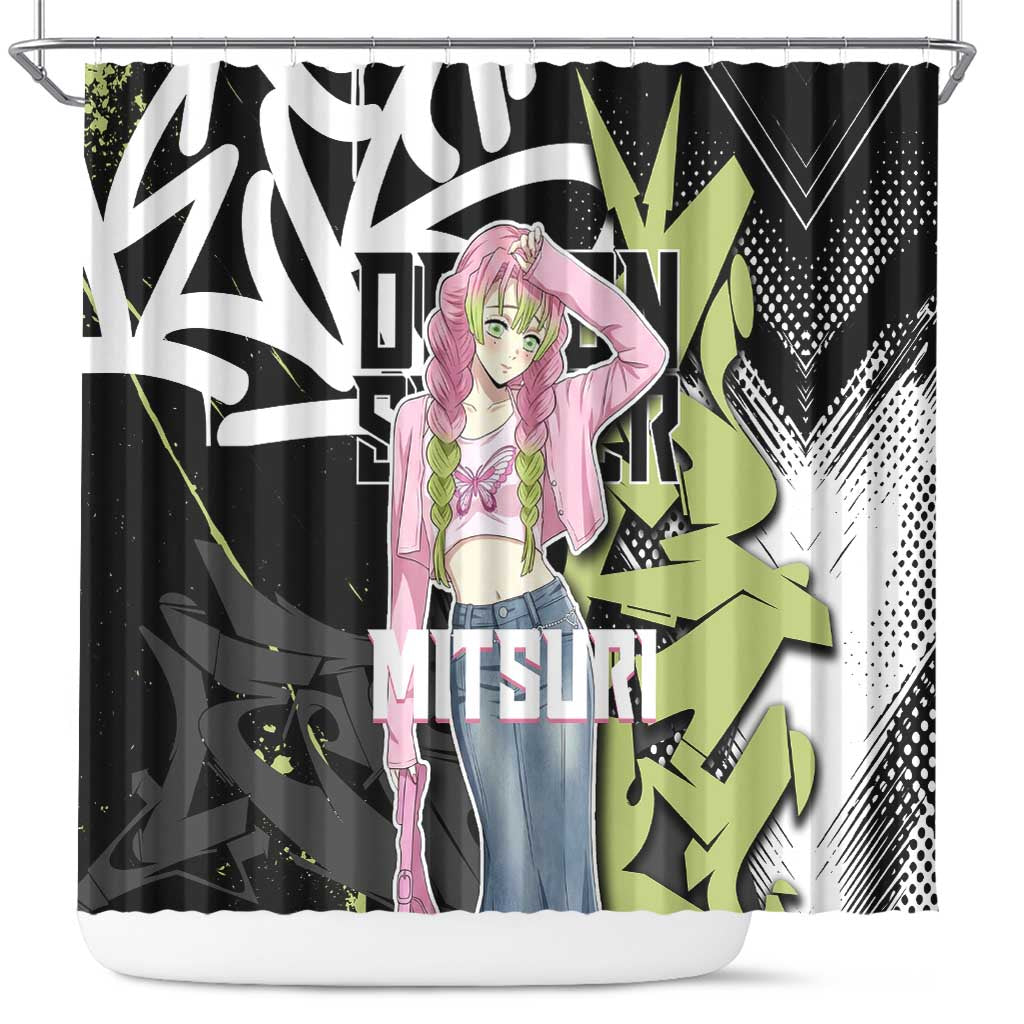 Mitsuri Kanroji Demon Slayer Shower Curtain Green & Black Graffiti Anime