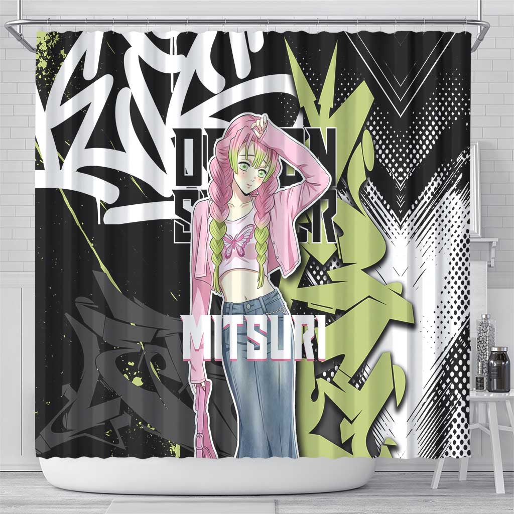 Mitsuri Kanroji Demon Slayer Shower Curtain Green & Black Graffiti Anime