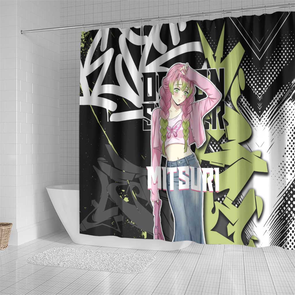 Mitsuri Kanroji Demon Slayer Shower Curtain Green & Black Graffiti Anime