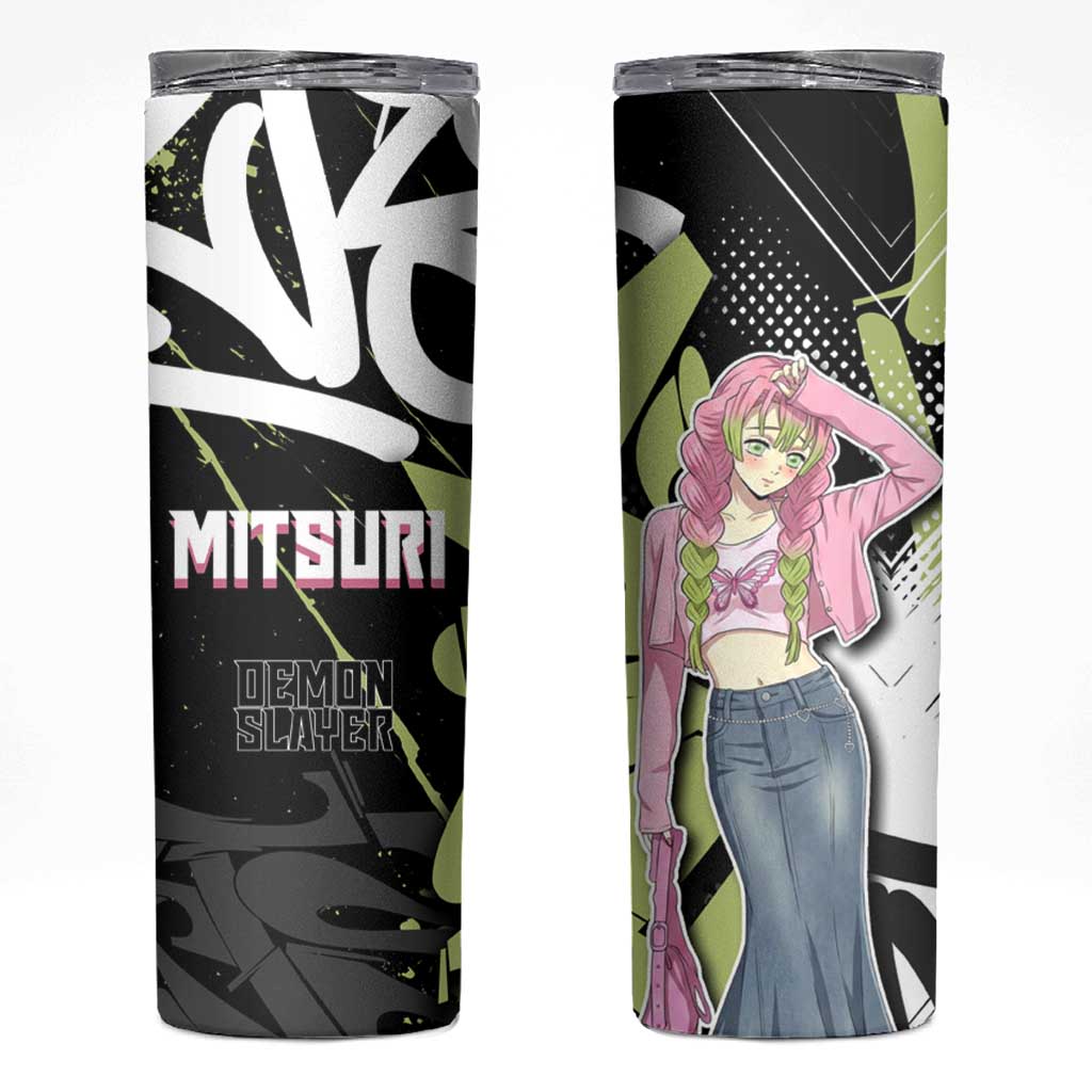 Mitsuri Kanroji Demon Slayer Skinny Tumbler Green & Black Graffiti Anime