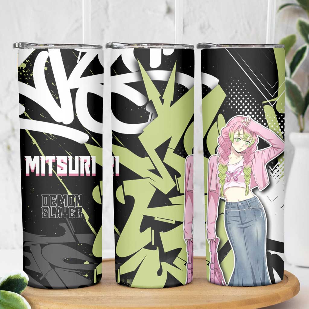 Mitsuri Kanroji Demon Slayer Skinny Tumbler Green & Black Graffiti Anime