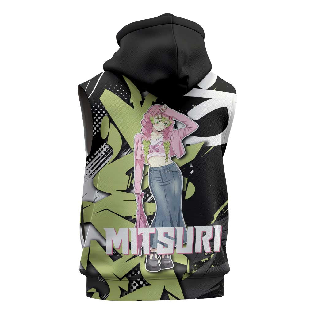 Mitsuri Kanroji Demon Slayer Sleeveless Hoodie Green & Black Graffiti Anime