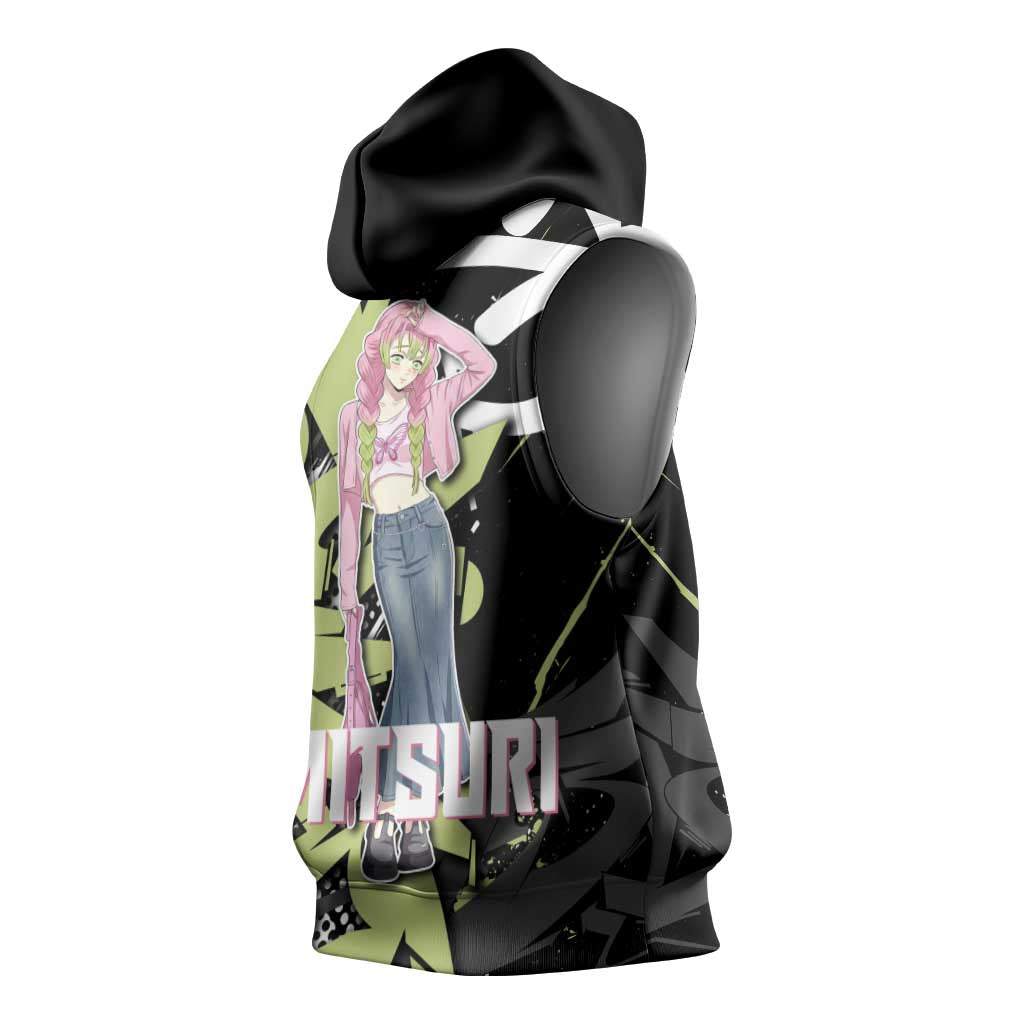 Mitsuri Kanroji Demon Slayer Sleeveless Hoodie Green & Black Graffiti Anime