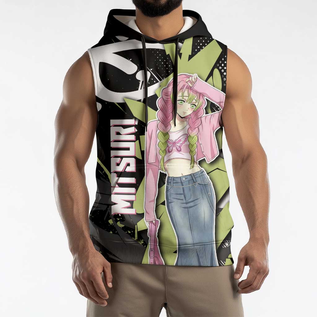 Mitsuri Kanroji Demon Slayer Sleeveless Hoodie Green & Black Graffiti Anime