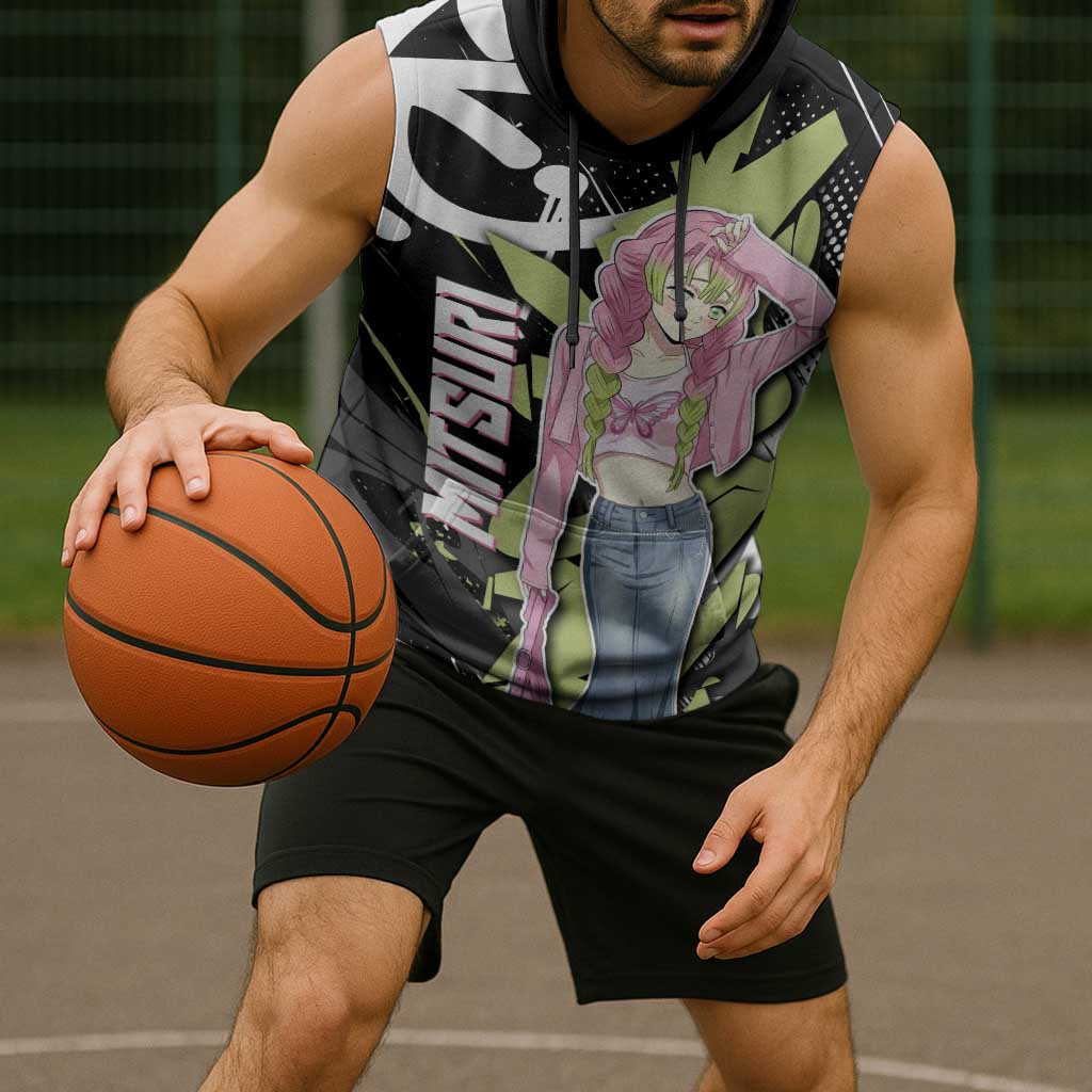 Mitsuri Kanroji Demon Slayer Sleeveless Hoodie Green & Black Graffiti Anime