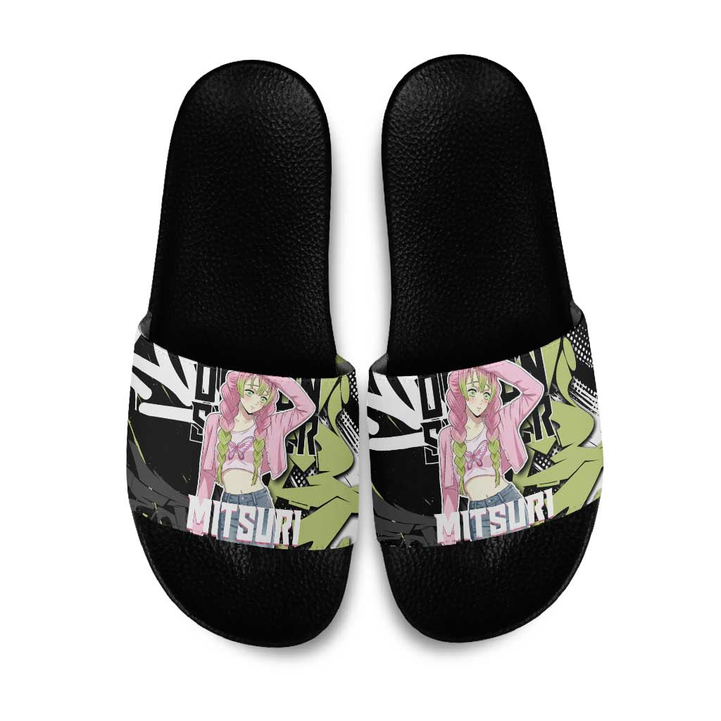 Mitsuri Kanroji Demon Slayer Slide Sandals Green & Black Graffiti Anime