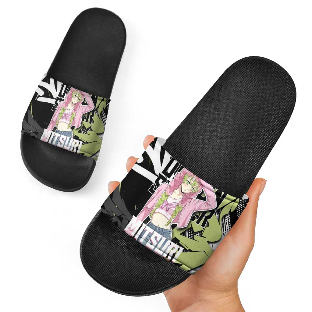 Mitsuri Kanroji Demon Slayer Slide Sandals Green & Black Graffiti Anime