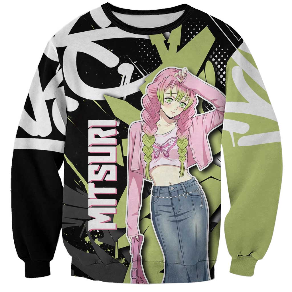 Mitsuri Kanroji Demon Slayer Sweatshirt Green & Black Graffiti Anime