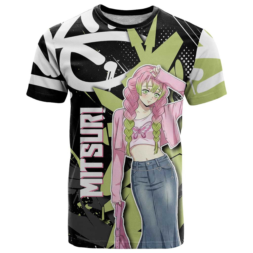 Mitsuri Kanroji Demon Slayer T Shirt Green & Black Graffiti Anime