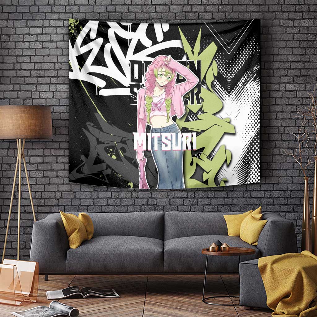Mitsuri Kanroji Demon Slayer Tapestry Green & Black Graffiti Anime