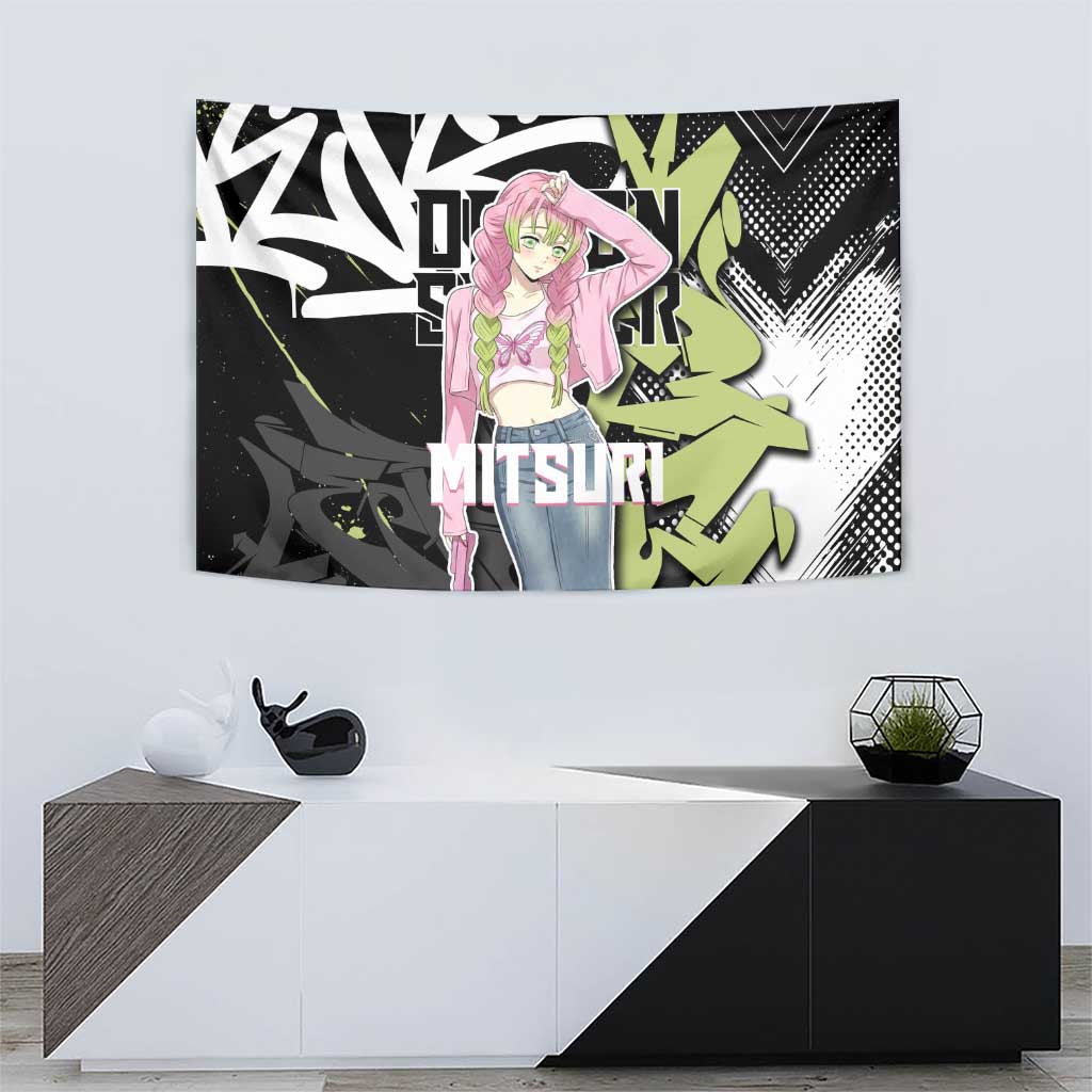 Mitsuri Kanroji Demon Slayer Tapestry Green & Black Graffiti Anime