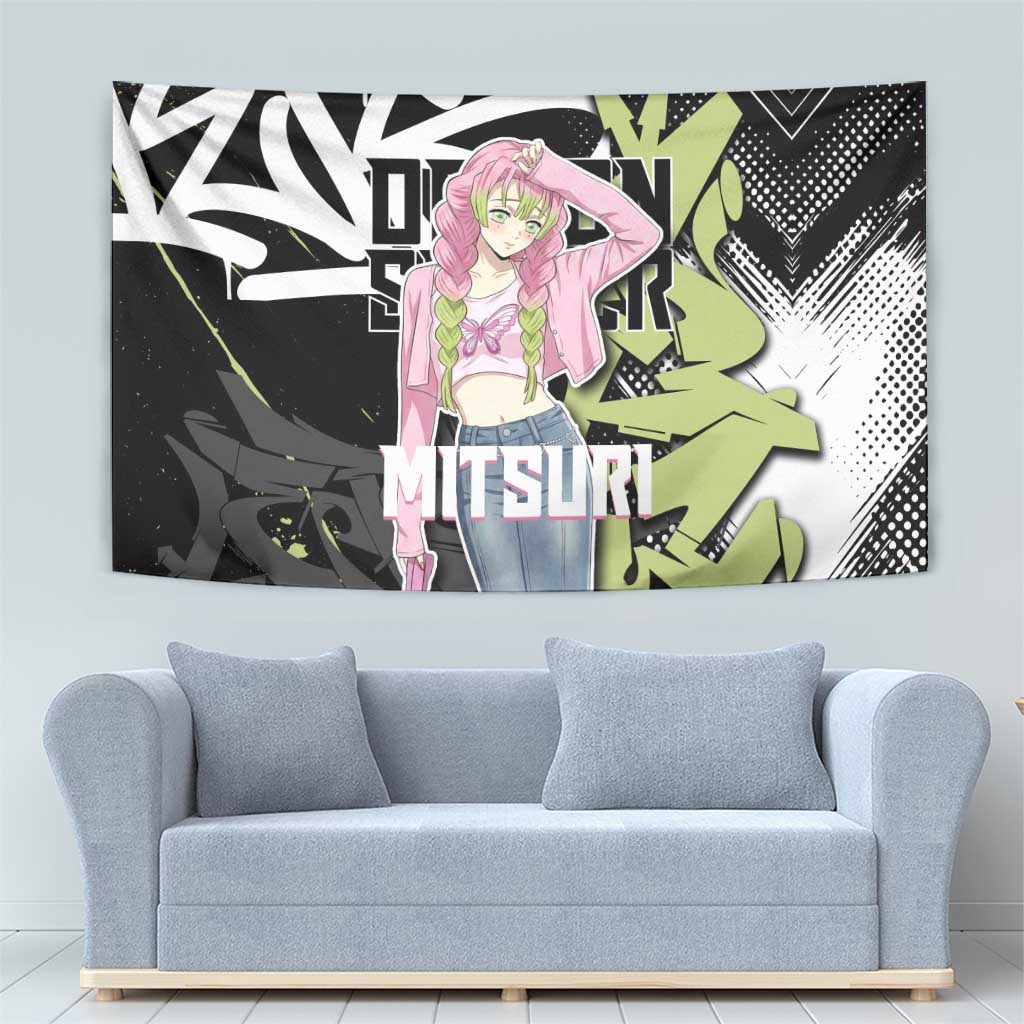 Mitsuri Kanroji Demon Slayer Tapestry Green & Black Graffiti Anime
