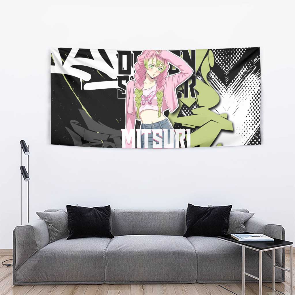 Mitsuri Kanroji Demon Slayer Tapestry Green & Black Graffiti Anime